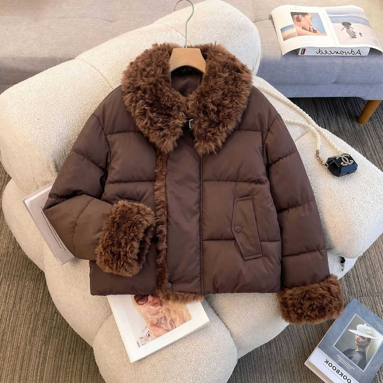 Lapel Women Fuzzy Vintage Big Cotton Coat 2026 Winter New Fashion Versatile Short Warm Jacket Loose Long Sleeve Outerwear H260917