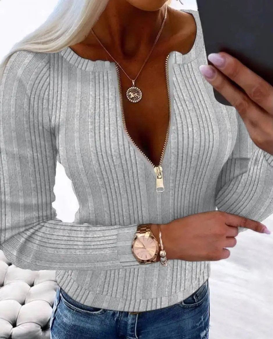 Women's Long Sleeve Top Ribbed Knit Sweatshirt Daily Casual Wear Autumn Winter Slim Fit Crew Neck Pullover Soft Basic Blouse 260917