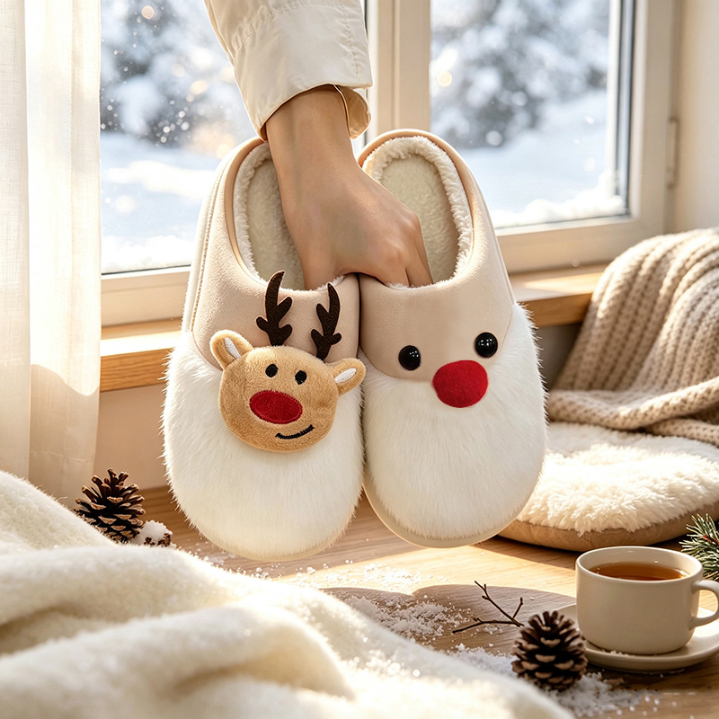 2026 winter designer new christmas cartoon elk plush slippers unisex indoor warm cotton slippers free shipping