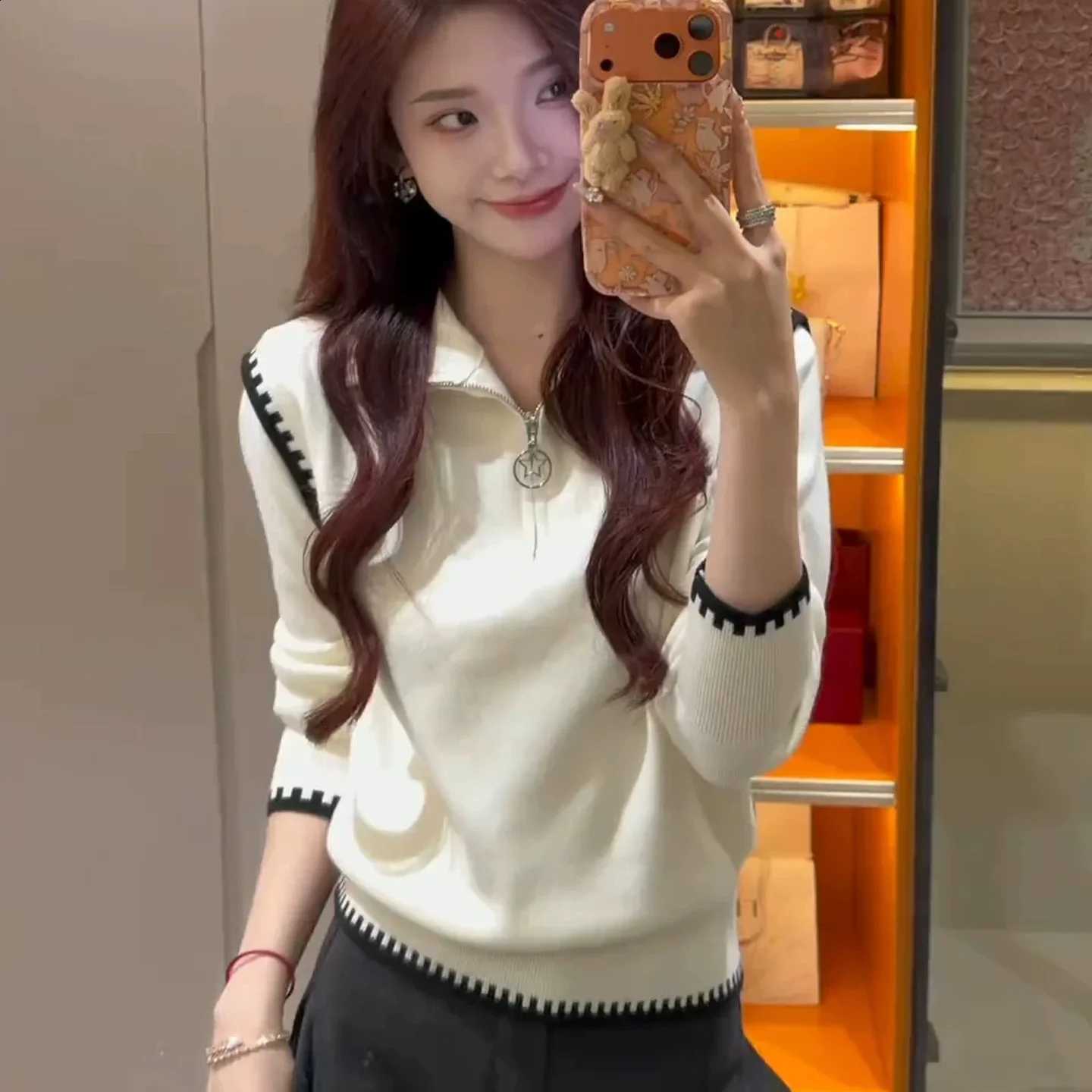 sweater wool Women's 100% long sleeve lapel knitted pullover best-selling women's coat in autumn and winter J260916