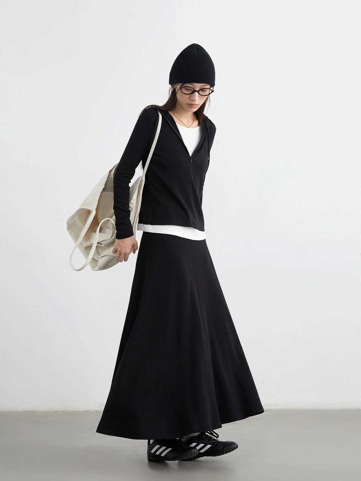 Solid CHIC Dress VEN Women Loose Casual Hooded Two Piece Set T-shirt with Large Half Skirt Set Pullover Spring Autumn 2025W260915