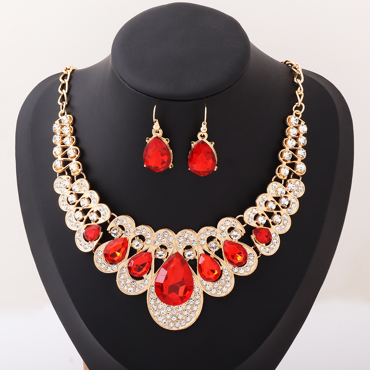 Europe and the United States Selling Color Crystal Rhinestone Necklace Earrings Two Piece Suit Fashion Women's Wedding Necklace