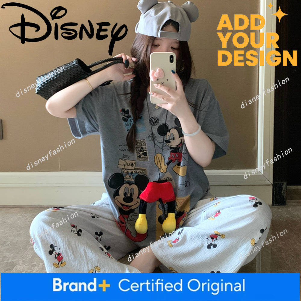 Cartoon Mickey Cotton Pajamas for Women 2026 New Spring Summer Short Sleeve Long Pants Cute Girl's Homewear Set cb