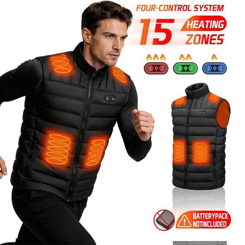 Heated Vest 15 Heating Areas Carbon Fiber Fast Heat 3 Levels Temperature Control Windproof Warm Winter Outdoor Skiing Jacket Q260917