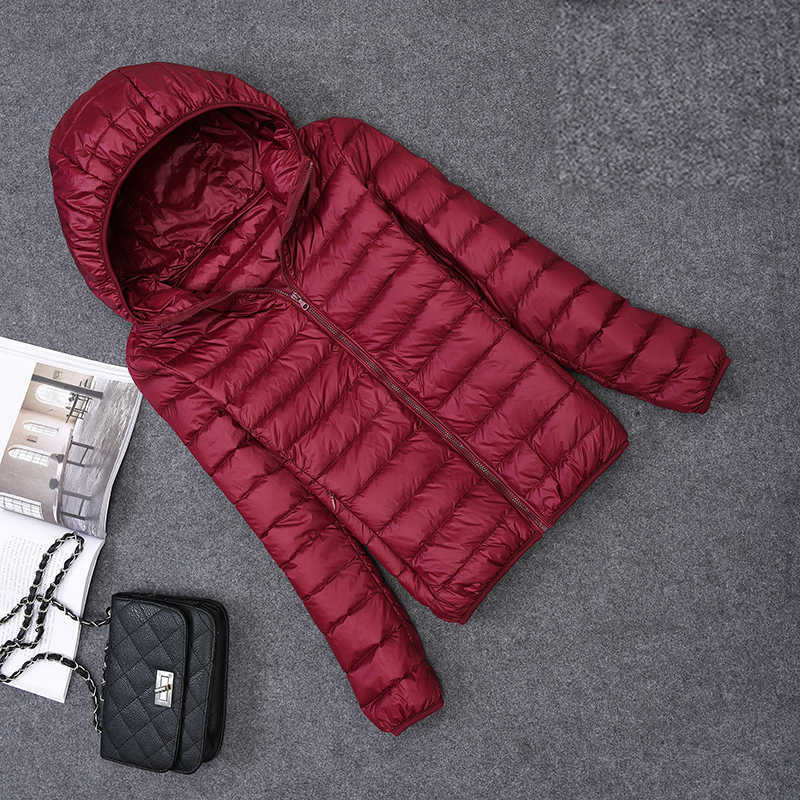 Jacket Women Down White Duck Autumn Female Ultra Light Down Jackets Slim Solid Long Sleeve Hooded Parkas Candy Color Winter Coat H260917