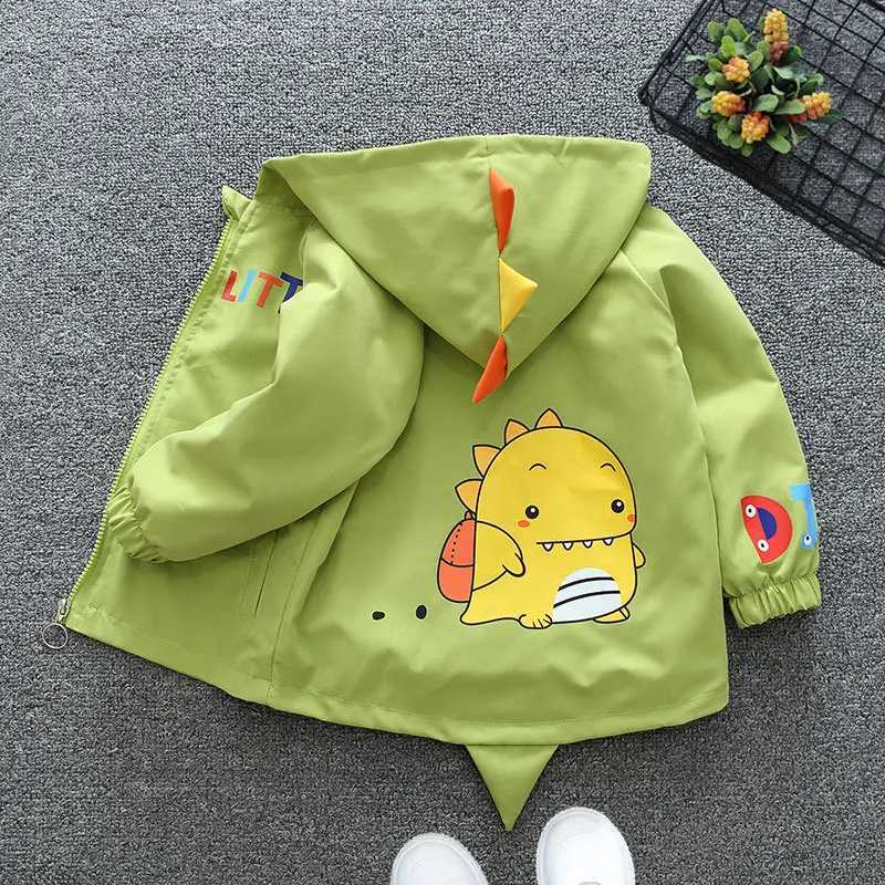 3 1 2 4 5 6 Years Baby Boys Jacket Spring Autumn Cute Dinosaur Children's Trench Coat Hooded Zipper Boys Outerwear Kids ClothesT260916