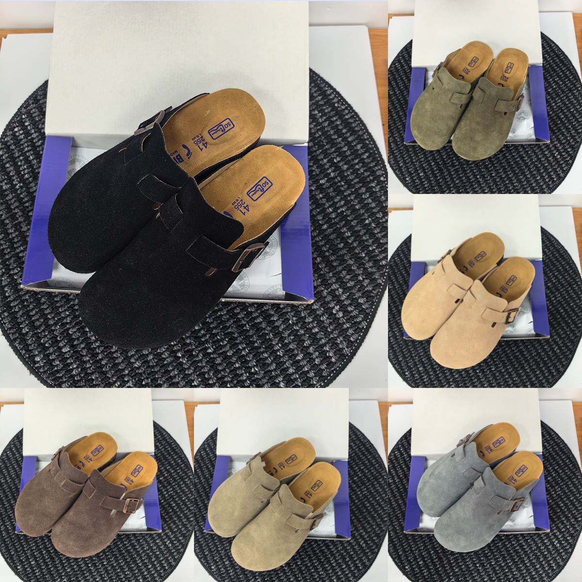 birks Sandal Clog birk Slippers Boston Designer Clogs Sandals Summer Slides Cork Flat Leather Fashion Beach Casual Shoes Women Men Scuffs Slide Flip