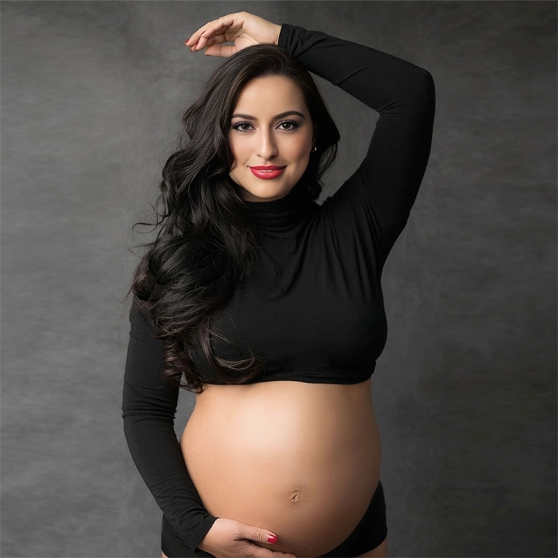 Maternity Long Sleeve T Shirts Womens Mock Neck Seamless Slim Crop Tops For Pregnant Poshoot260827ww
