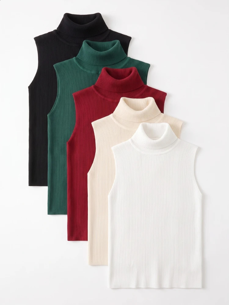 AOSSVIAO 2026 Summer Sleeveless Sweater Women Tank Tops Turtleneck Simple Versatile Slim Solid Knitted Vest 260916