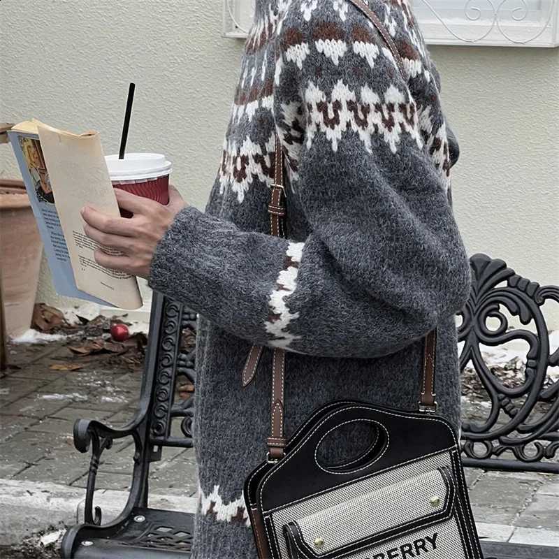 Sweater Jacquard Fair For Isle Men And Women Retro Baggy Printed Crewneck Knit Pullovers Korean Fashion Y2K Streetwear Jumpers J260916