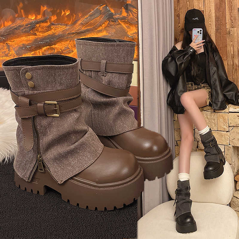 Boots for Women Ankle Flats Platform Shoes 2025 fashion Designer Zipper Winter Gothic Boots New Walking Dress Mujer Botas D260917