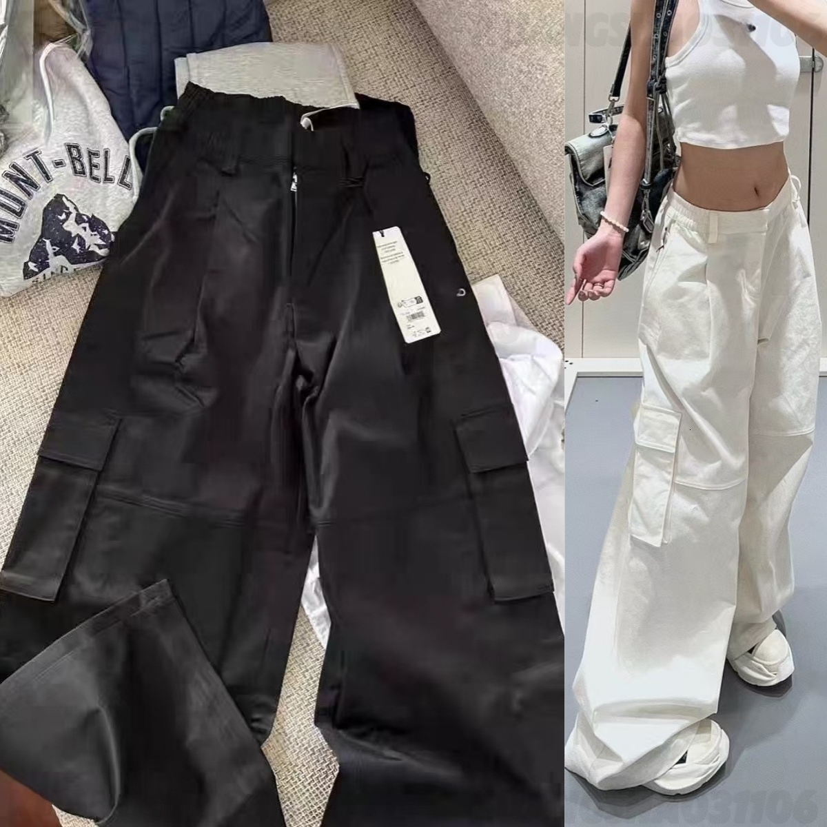 Designer Women's Yoga Cargo Pants Fitness Long Pants Pocket Cargo Pants Reflective Lettering Straight Leg Loose Wide Leg High Waist Casual Vers