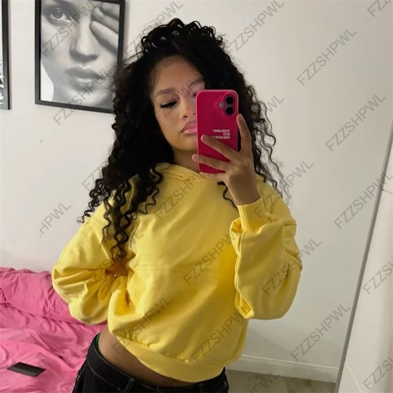 Y2K Hooded Sweatshirt fashionable and aesthetically pleasing solid color Emotional Girls unique American street style basic tops 260916