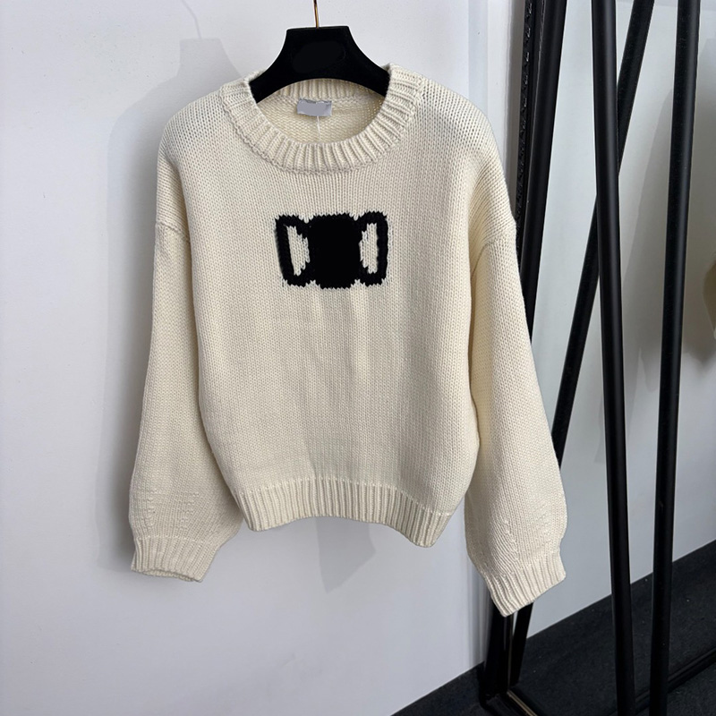 Brand Women Vintage Knit Sweater Jacquard Round Neck Ribbed Hem Cuffs Jumpers Autumn Winter Street Style Commuter Casual Pullovers