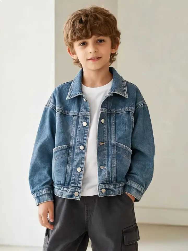 Denim Loose-Fit Children's Jacket Soft Long-Sleeve Button-Down Denim Shirt for Spring and FallT260916