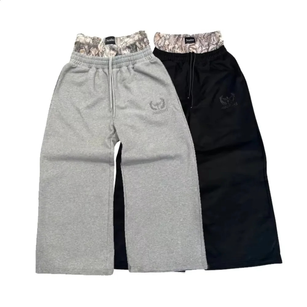 Y2K Retro Sweatpants Double Waisted Embroidered Camouflage Pattern Wide Leg Pants Men Clothes Goth Streetwear Unisex Baggy Pants 260917