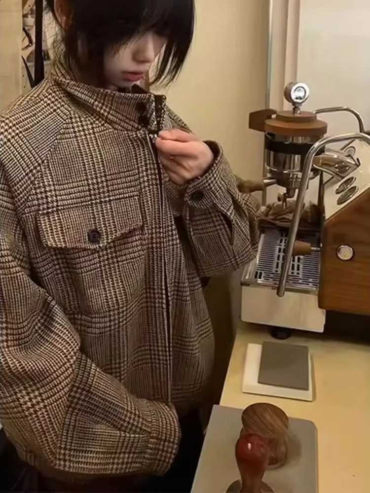 Winter American Autumn Vintage Plaid Coat Women French Elegnat Sweet Loose Jacket Female Casual Y2K Harajuku Retro Outwear New C260917