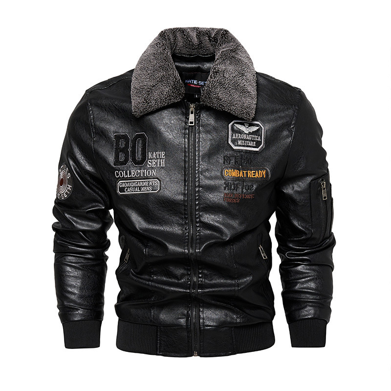 Men's Plus Size New PU Motorcycle Suit with Fleece Leather Jackets for Men Clothing 26Y0917