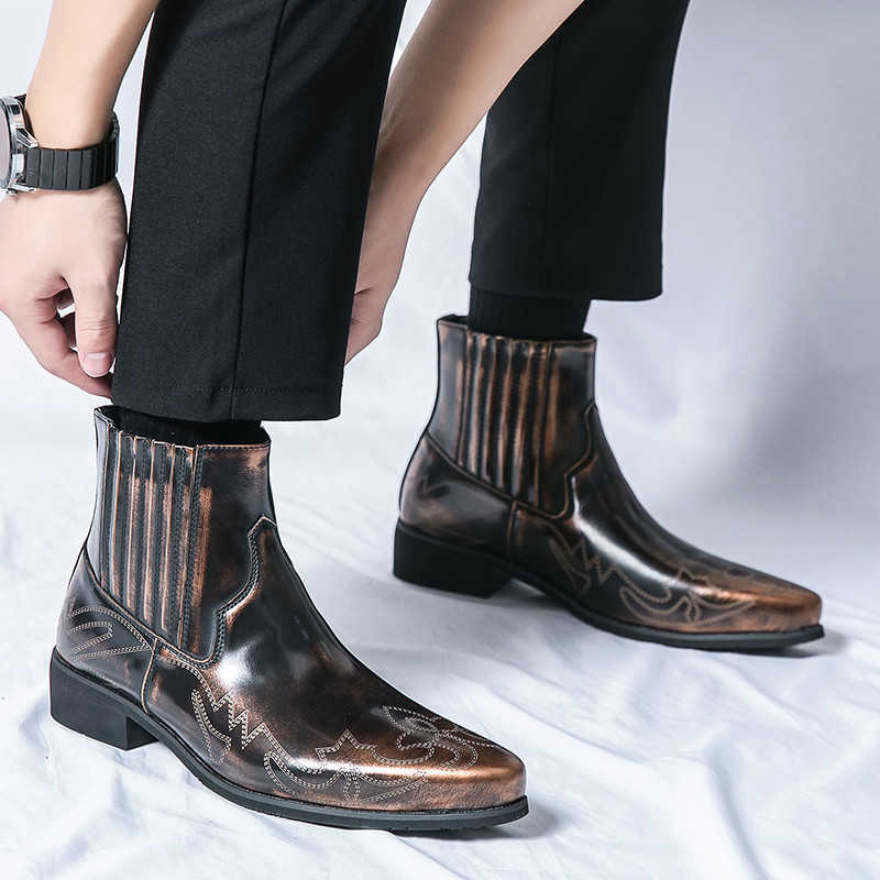 Wniter New Designer Men Pointed Chelsea Ankle Boots Casual High Top Platform Motorcycle Shoes Zapatos Hombre D260917