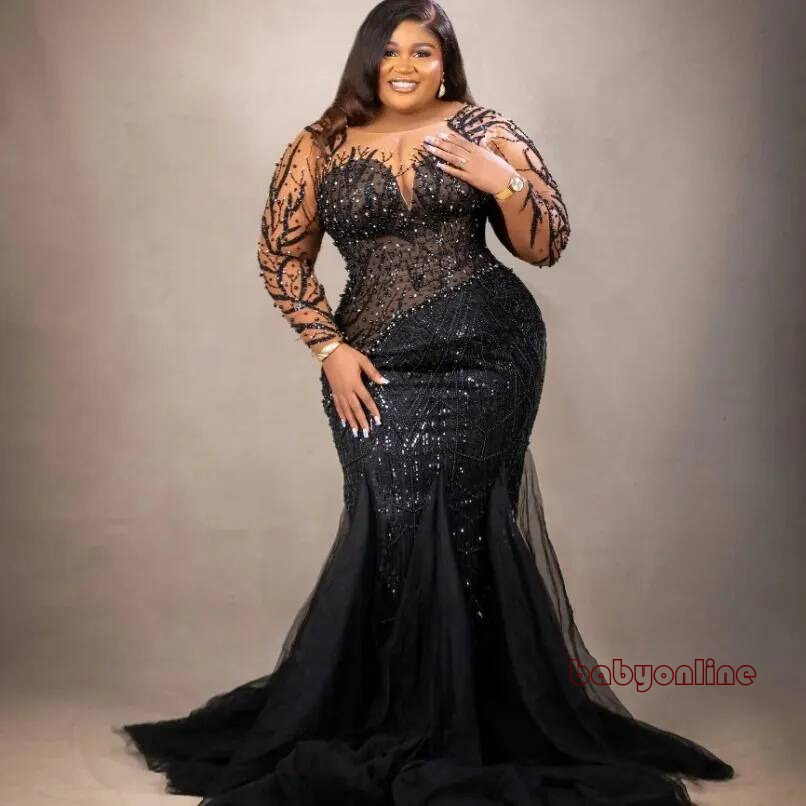 2026 Arabic Aso Ebi Plus Size Black Mermaid Prom Dress Lace Beaded Evening Dress Women Formal Party Second Reception 50th Birthday Engagement Thanks