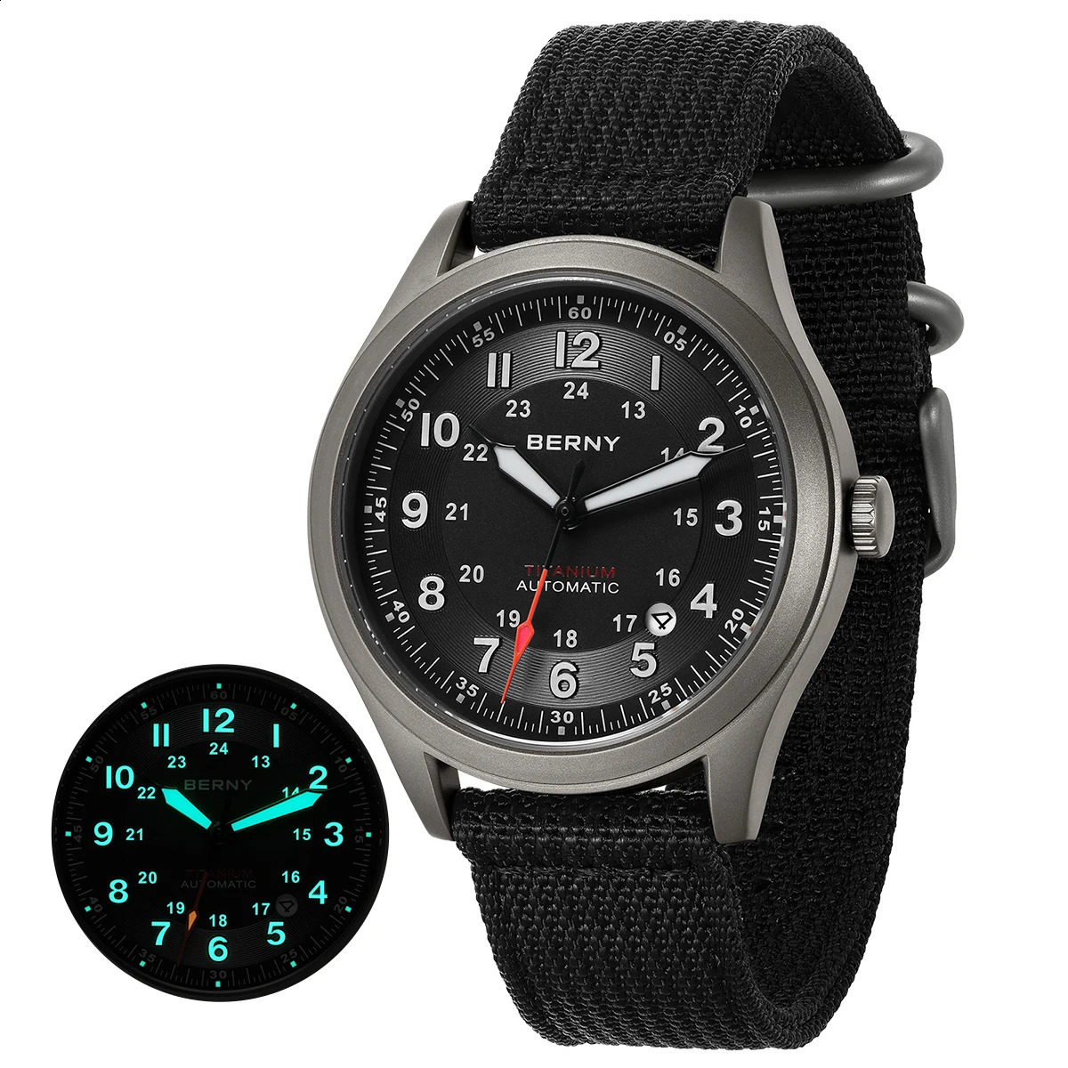 BERNY Automatic Men's Field Watches Date Sapphire Super Luminous Sports Easy Read Outdoor TM Mechanical Watch 260915