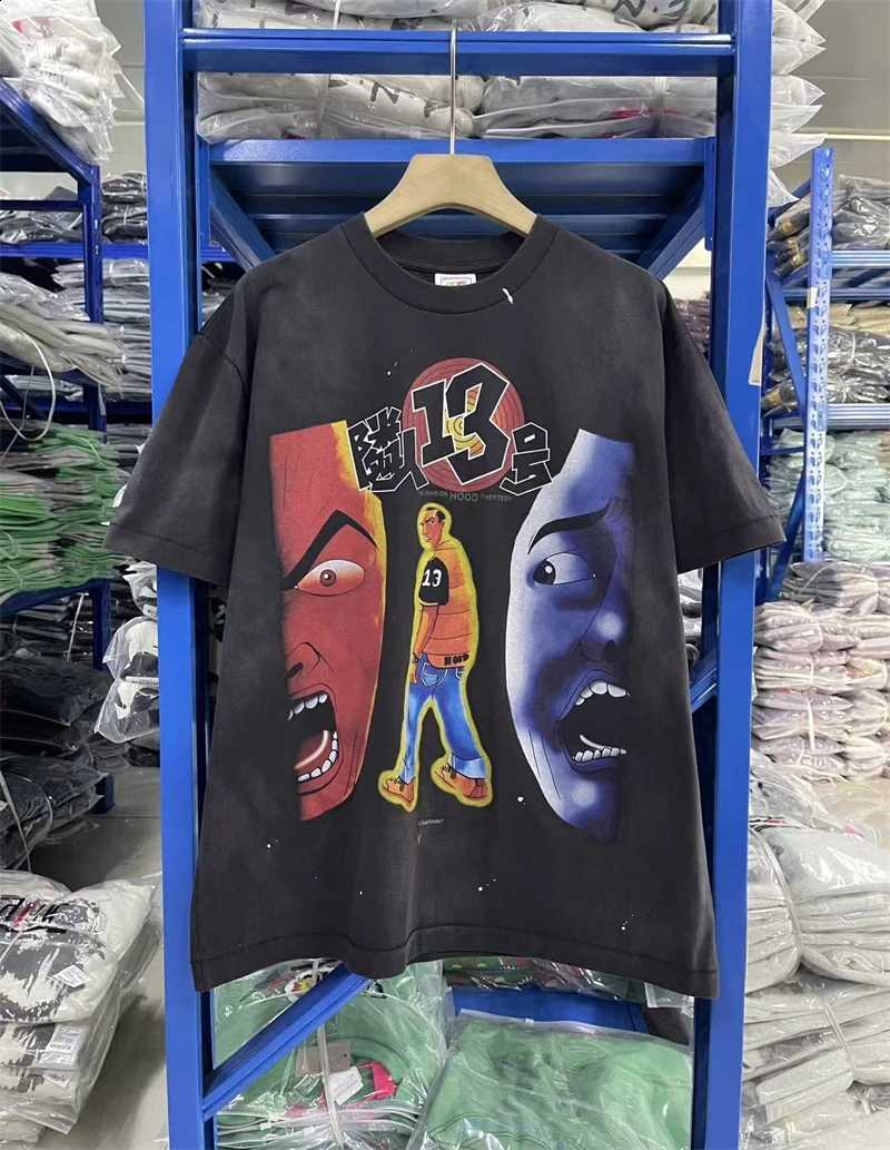 SAINT New Japanese Street Fashion Brand Washed Vintage T shirt High-quality Portrait Pattern Printing Men's Short Sleeves X260916