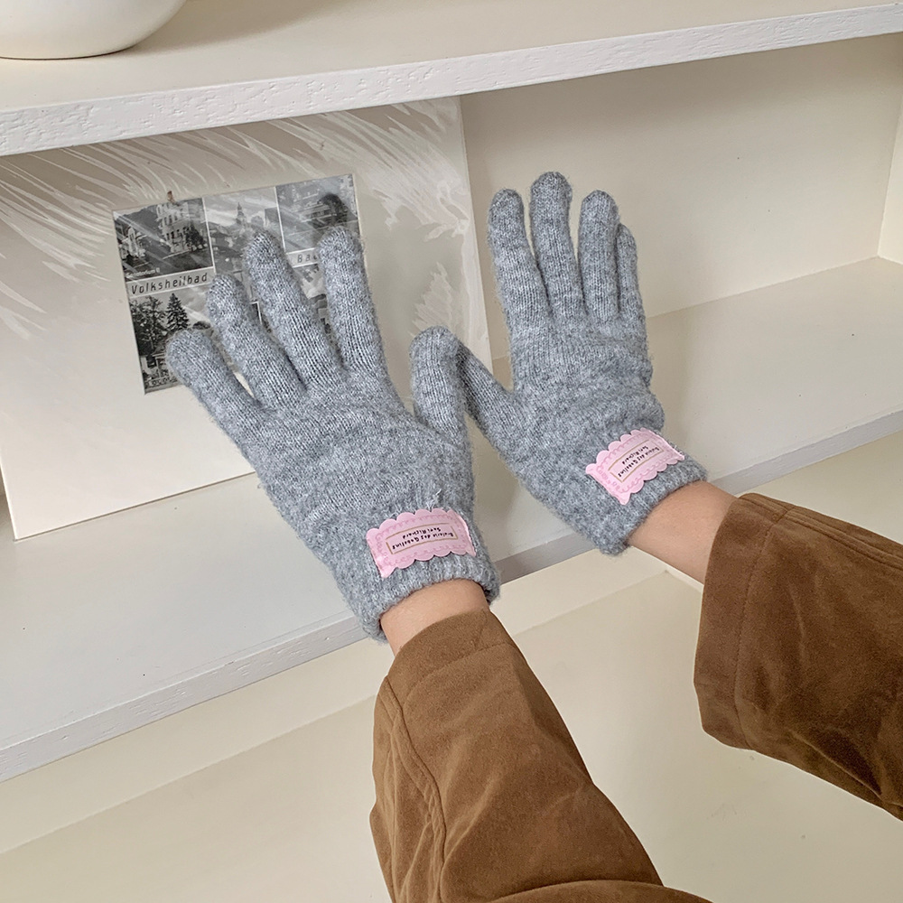 Korean style ~ ins wool blend knitted gloves women, winter 2026 new model, patchwork design, warm, suitable for cycling and cold weather