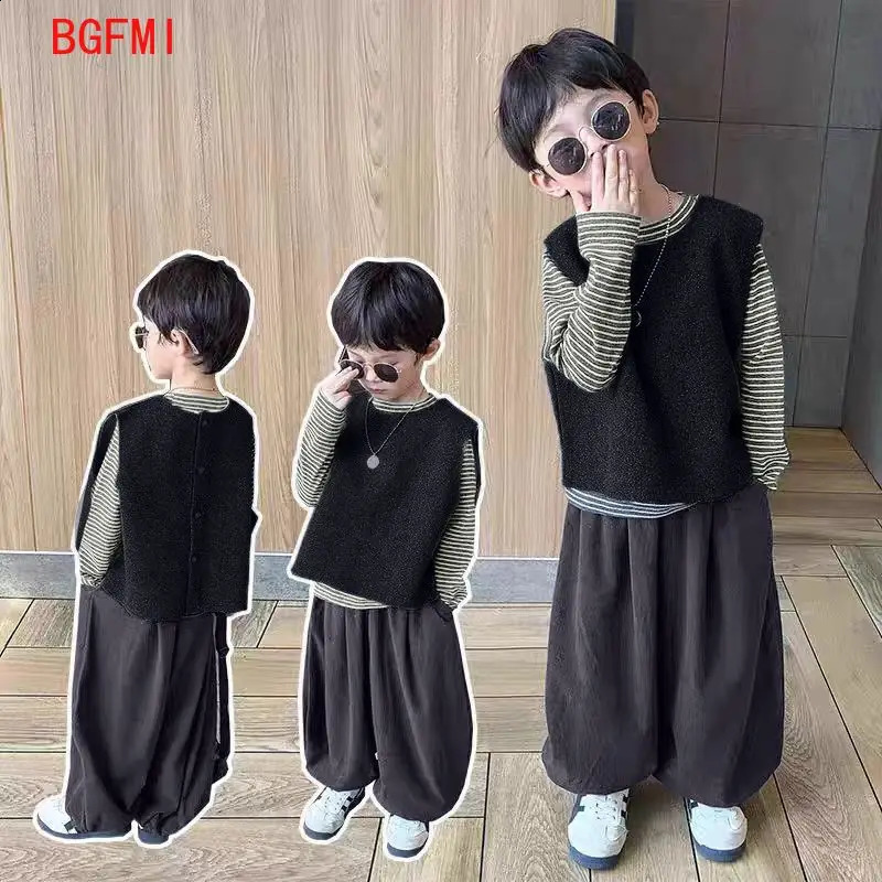 3Pcs Set Child Boys Striped T-shirt Vest Coat Pants Suit 1-6 Years Boy Outfit Set Fashion Casual Outwear Spring Autumn Clothing 260916