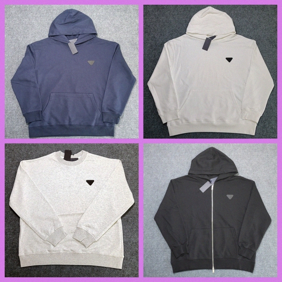 Free shipping New Designer Hoodies Triangle Badge NFC scan Thick Terry Cotton 420gsm zipper round neck for Men and Women sweatshirt