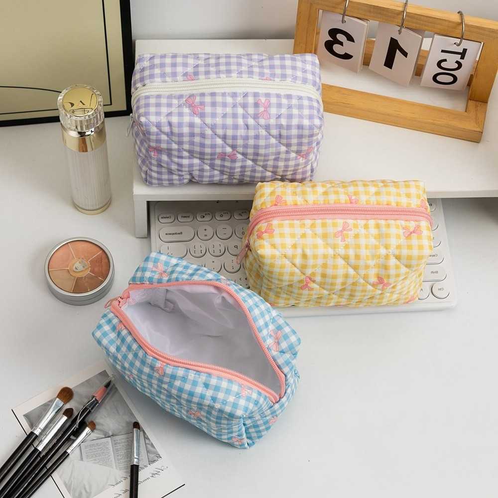 Bow Quilted Portable Makeup Bag Multifunctional Large Capacity Cosmetic Organizer Wash Bag WomenT260917