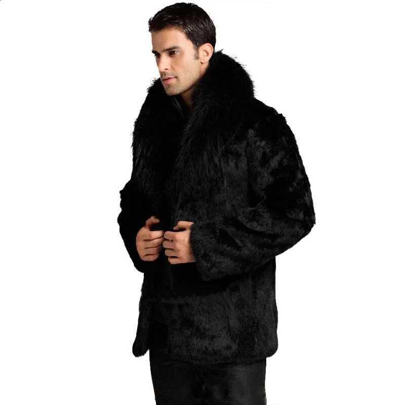 Men Collar Turn Faux Down Fur Single Breasted Coat Long Sleeve Jackets Cardigan Fur Outerwear Solid 2025 Autumn High Street W260915