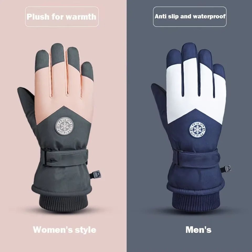 Waterproof Touch Screen Snowboard Gloves Fleece Lined PU Leather Winter Warm Gloves