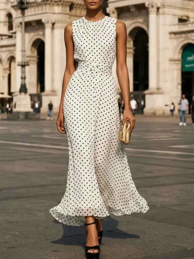 Urban Sexy bodycon Dress Sleeveless Polka Dot Chiffon Maxi Dress With Ruffle Hem And Flowing A Line Silhouette For Summer Parties 260522 Women cd9