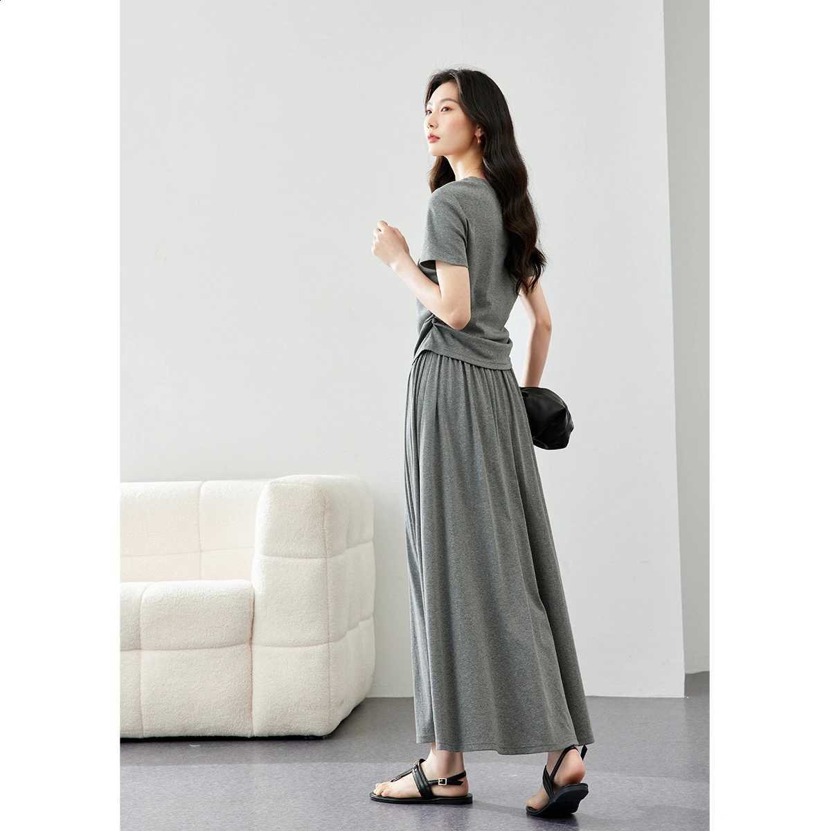 Piece Two VIMLY Set Women Summer Casual Cotton Short Sleeve T-shirt Elastic Waist Long Skirt 2026 Fashion Matching Outfit M7669W260915