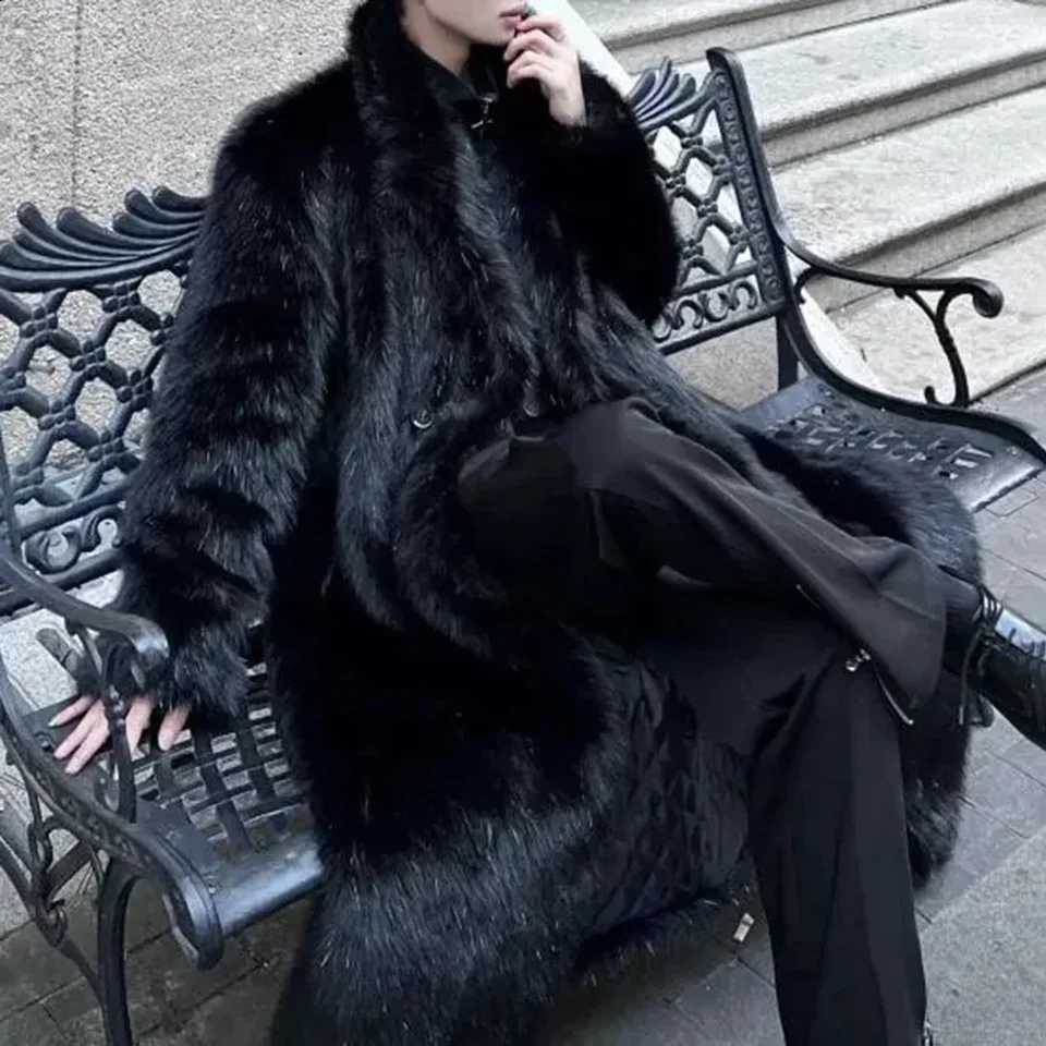 Furry Fur Mens Warm Faux Coat Autumn Winter Streetwear Fashion Trend Youth Soft Casual Comfort Mid-Length Coat Men'S ClothingW260915