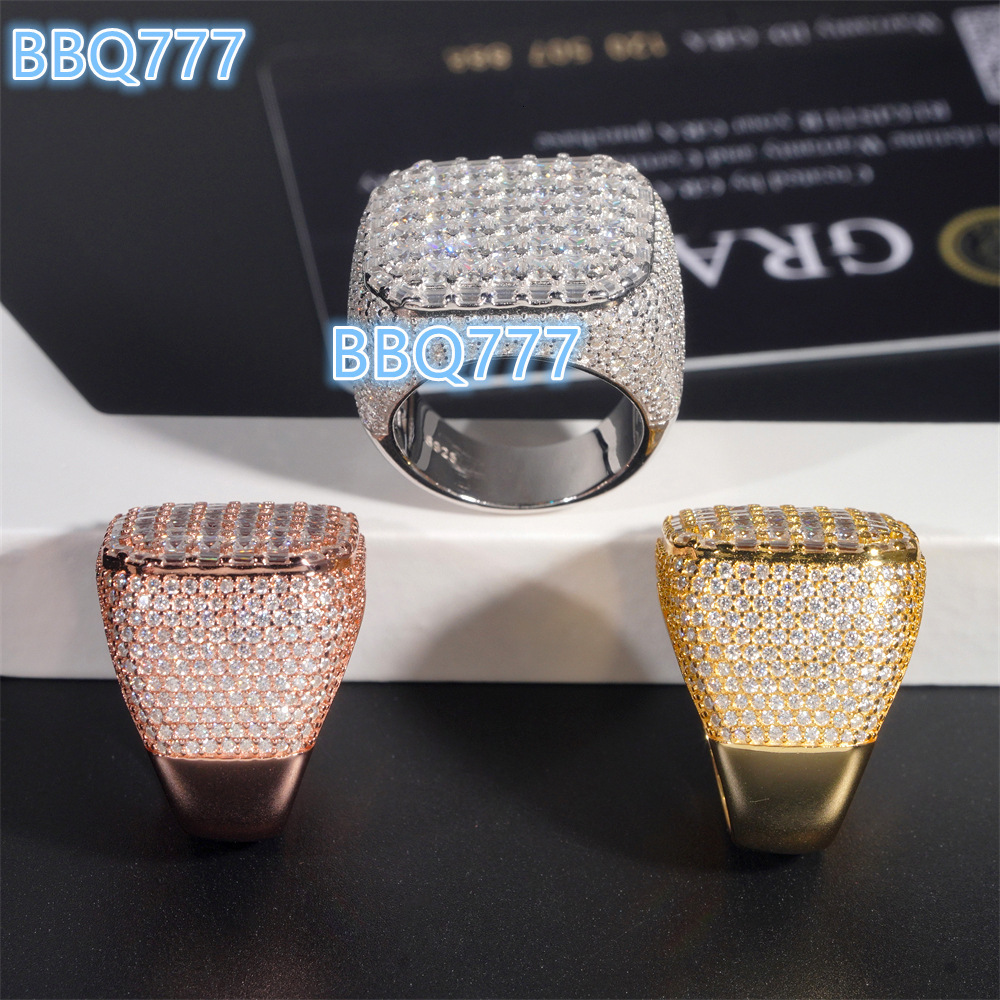Men's 925 Silver Hip Hop Moissanite Ring High Quality Passes Diamond Test for Wedding Everyday Wear