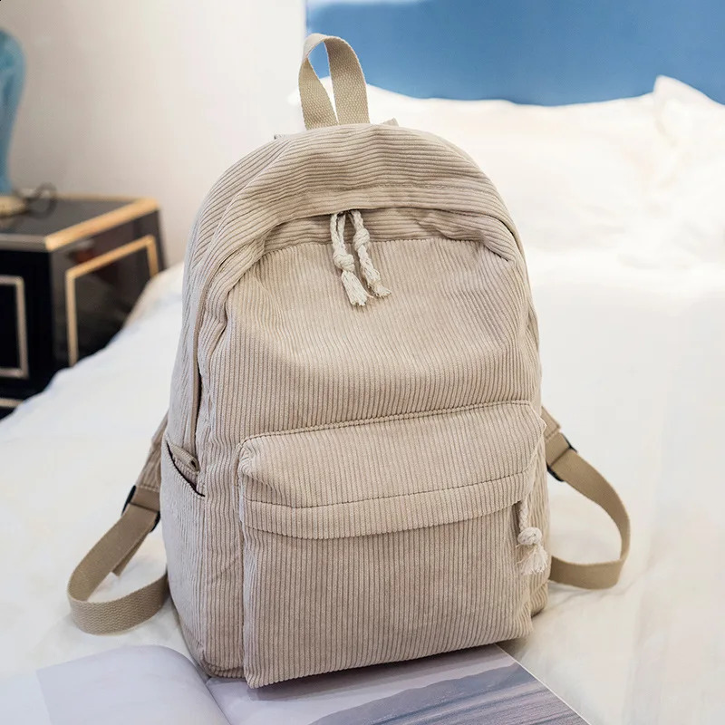 Corduroy Schoolbag Solid Color Campus Bag Personalized Travel Simple Corduroy Backpack Unique Gifts 260916