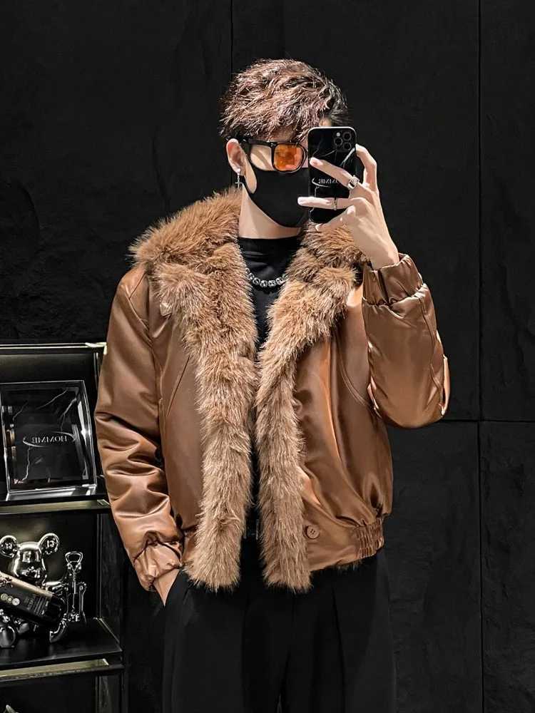Reversible Harajuku Mens Faux Winter Fur Jacket Thick Warm Loose Fit Overcoat Fashion Designer PU Leather Hairy Stage Show CoatW260915