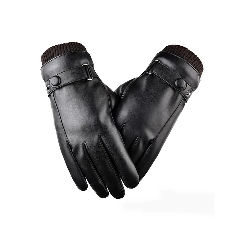 Winter Fashion Black PU Leather Gloves Male Thin Style Driving Leather Men Gloves Non-Slip Full Fingers Palm Touchscreen260915