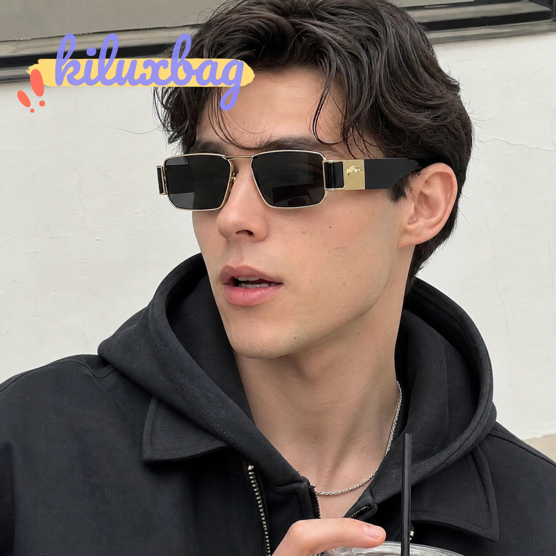 Retro Sun Glasses Men Women Retro Rectangle Sun Glasses Metal Plating Frame Multi Color Lens UV400 Shades for Driving Travel