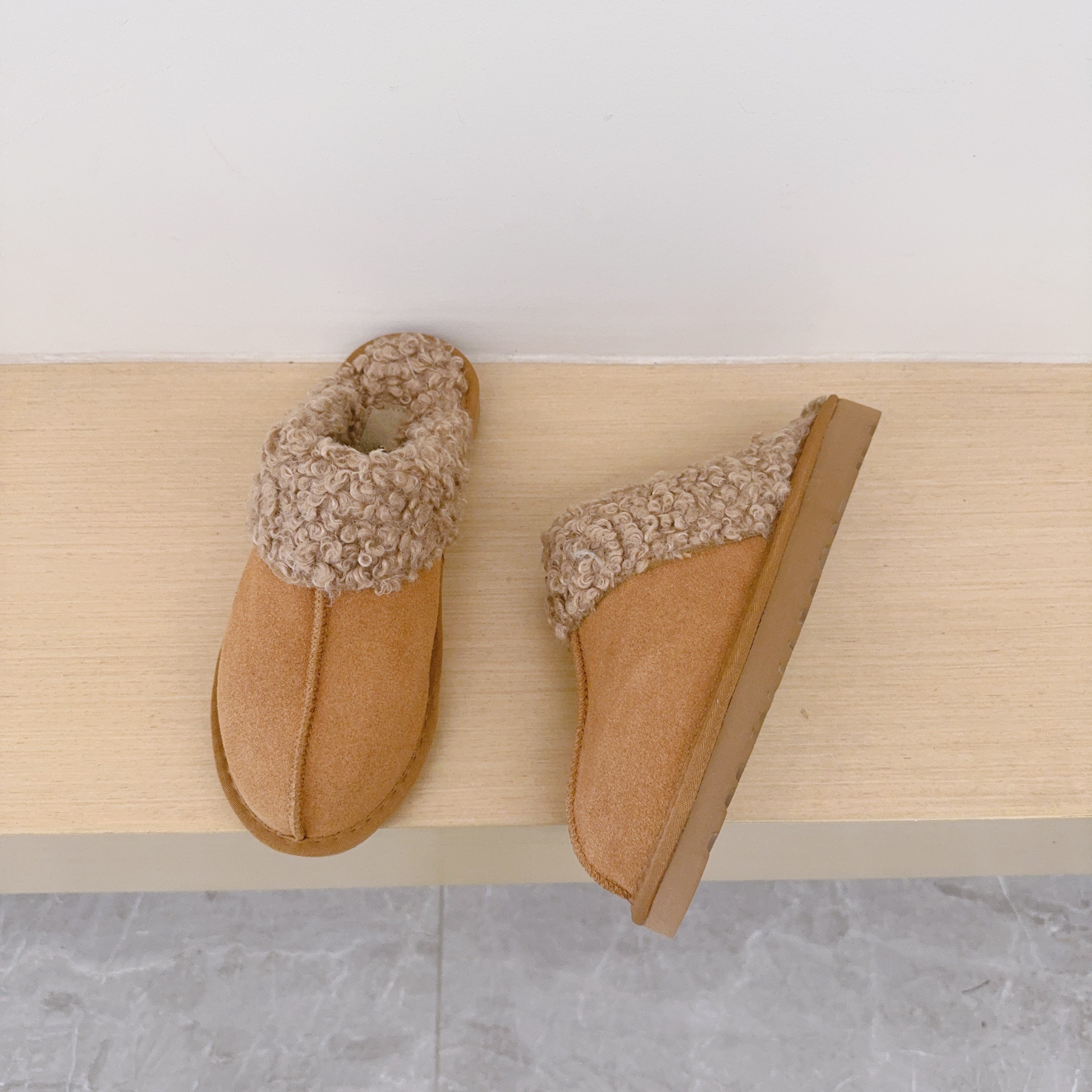 New Women Winter Warm Cotton Slippers Classic Teddy Curly Fur Mule Slippers Slip On Cozy Teddy Plush Collar Slipper Boots Indoor Outdoor Shoes US14