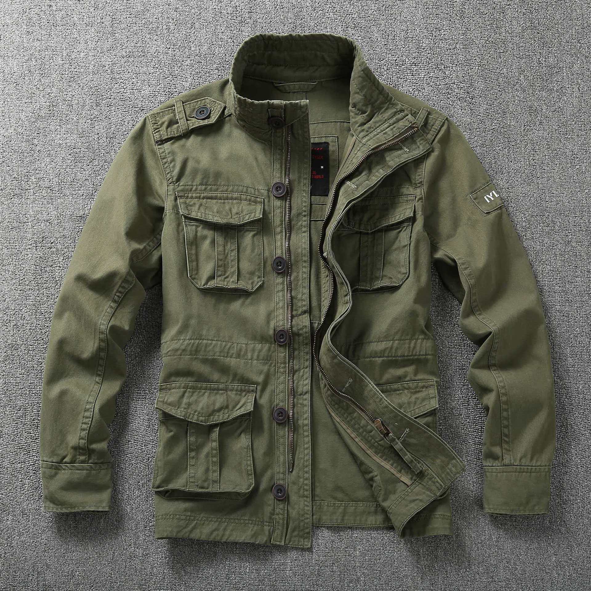 Autumn Men's Cargo Jackets with Multi-Pockets Heavyweight Cotton Outdoor Stand Collar Casual Workwear Coats for Man 26Y0917