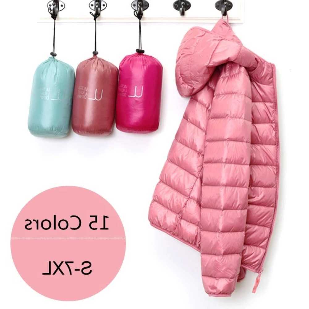 New Women 2024 Puffer Jacket Spring Autumn Female Ultra Light Weight Packable Hooded Down Coats Winter Inner Dock Down Coat H260917