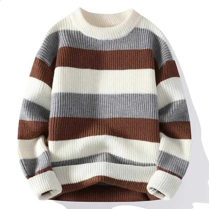 2025 Striped Casual Knitted Sweater High Street Fashion Long Sleeved Knitted Sweater Men's Autumn/Winter Warm Y2k Knitted TopsW260915