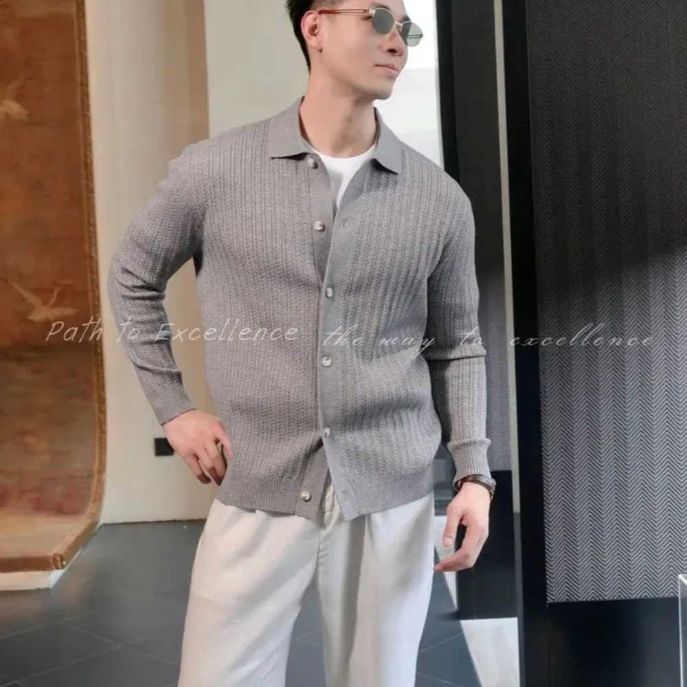 for Knitted Cardigan Autumn Collar Men Long Sleeve Casual Business Sweatercoat Men Single-breasted Social Streetwear Sweater J260916