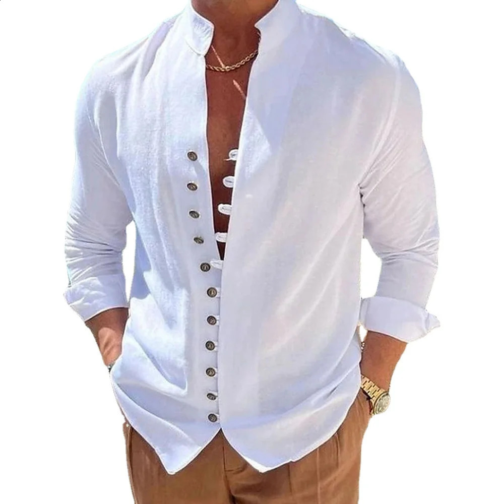 Spring Autumn casual shirt loose Men's Solid Color Long Sleeve Shirt Button Shirts Vintage Big size 260916