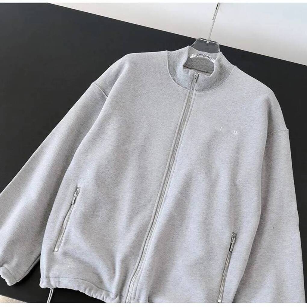Miu Jacket Designer Zipper Gray Polar Fleece Jacket Autumn MM Letters Embroidery Logo Spring Long Sleeve Sweatshirt Luxury Brand Preppy Street Style