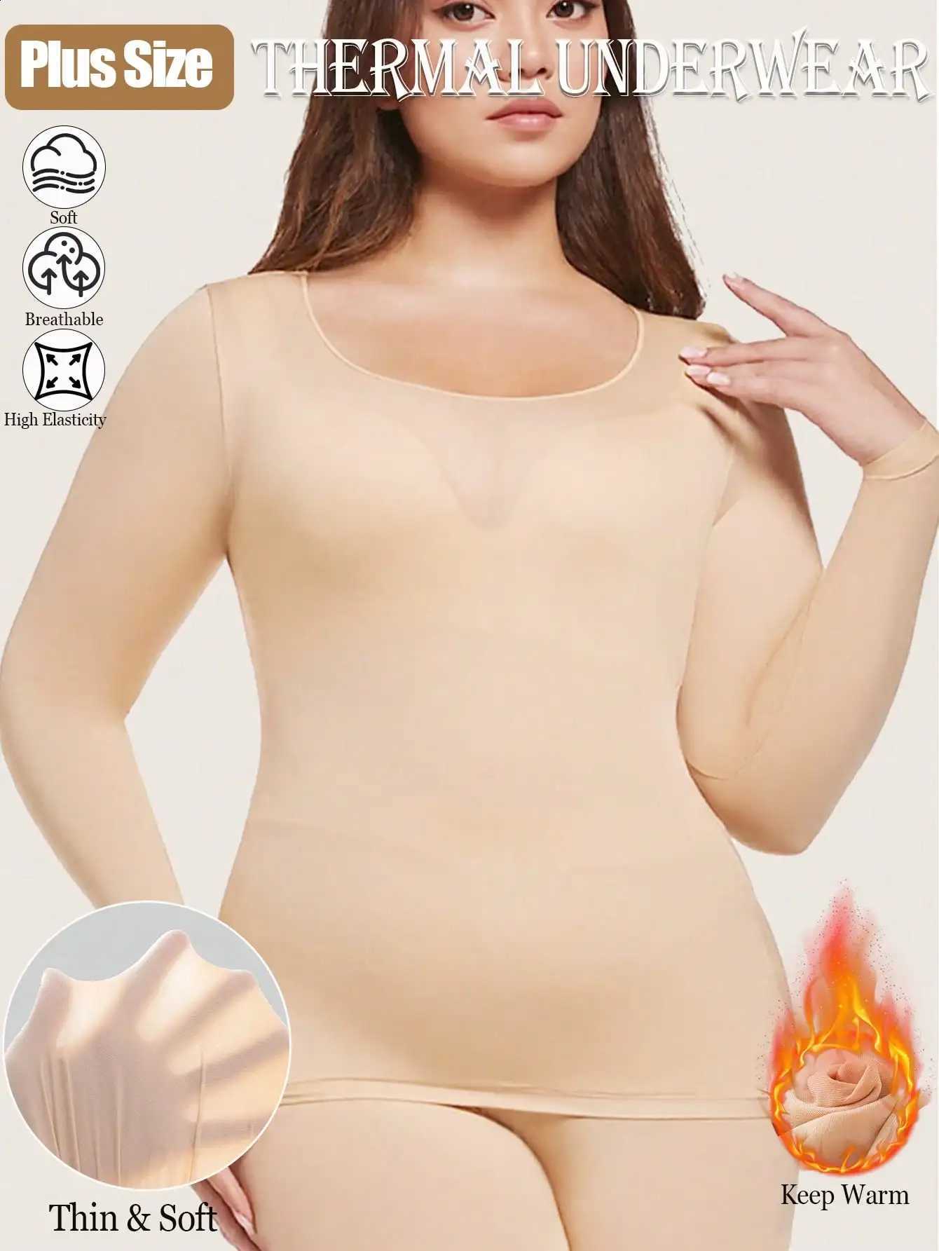Plus Size Womens Seamless Tops Under Shirt Ultra-thin for Women Thermal Underwear Long Sleeve Round femme High-Elasticity H260916