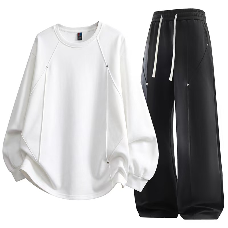 2026 new minimalist sports and leisure suit for teenagers, loose fit plus size hoodie, straight leg casual pants for men