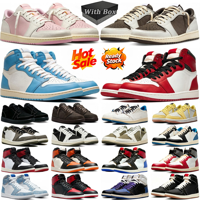 with box designer travis 1s scottshoes 1 high low basketball shoes men women Sail Shy Pink Black Phantom Lost Found Black Toe UNC dh gates mens trai